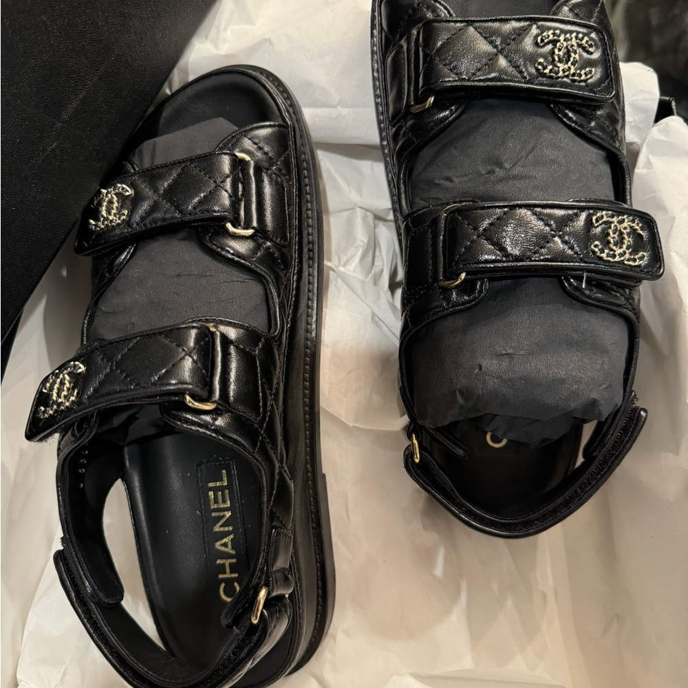 Chanel Slide Sandals Black Lambskin